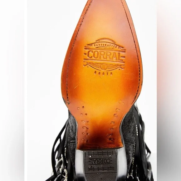 CORRAL EMBROIDERED AND CRYSTAL Black and Turquoise Eagle FRINGE WESTERN BOOTS - Picture 7 of 15